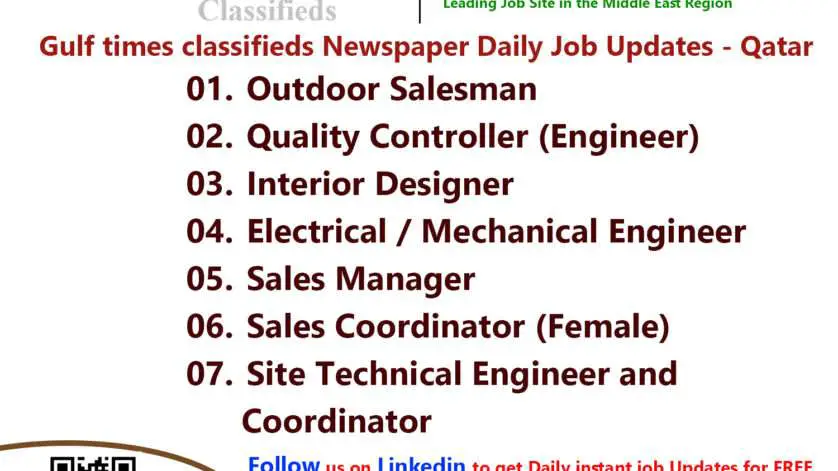 Gulf times classifieds Job Vacancies Qatar - 17 October 2023