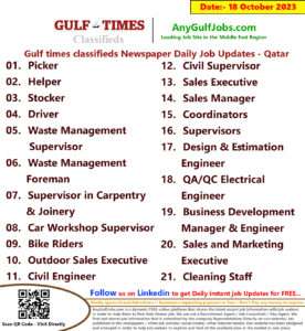 Gulf times classifieds Job Vacancies Qatar - 18 October 2023