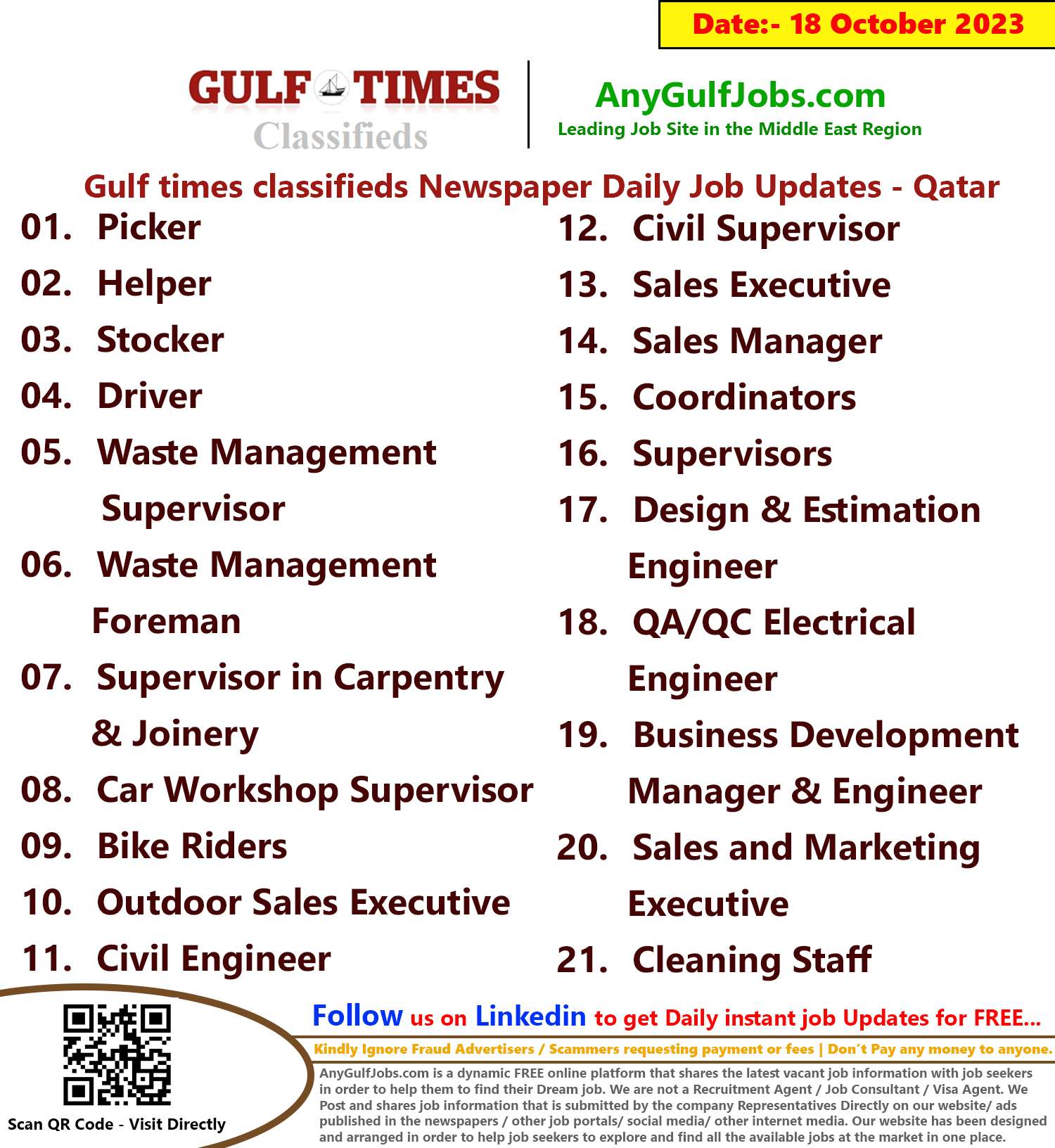 Gulf times classifieds Job Vacancies Qatar - 18 October 2023 3 Gulf times classifieds Job Vacancies Qatar - 18 October 2023