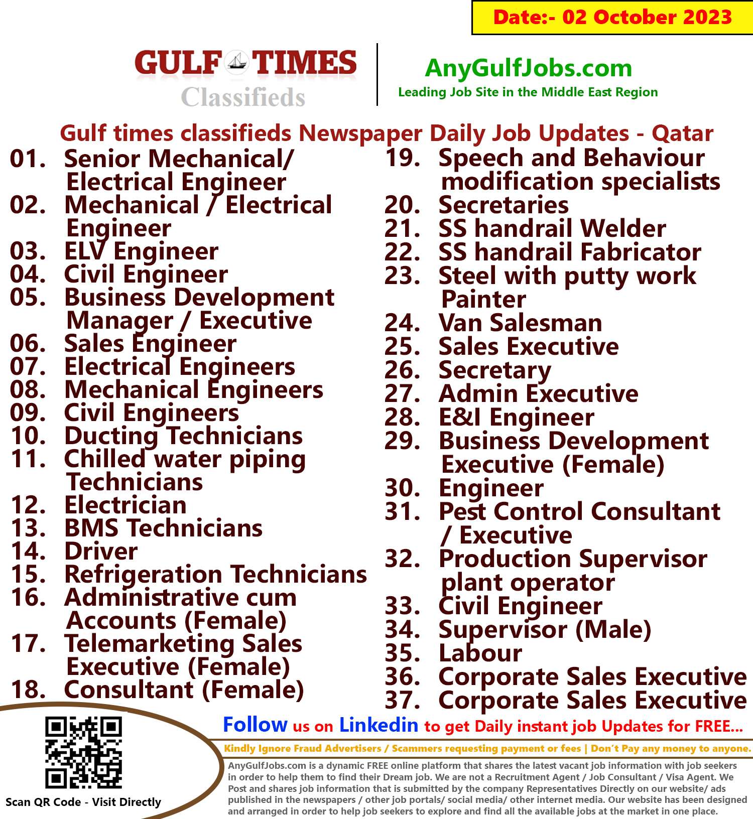 Gulf times classifieds Job Vacancies Qatar - 02 October 2023