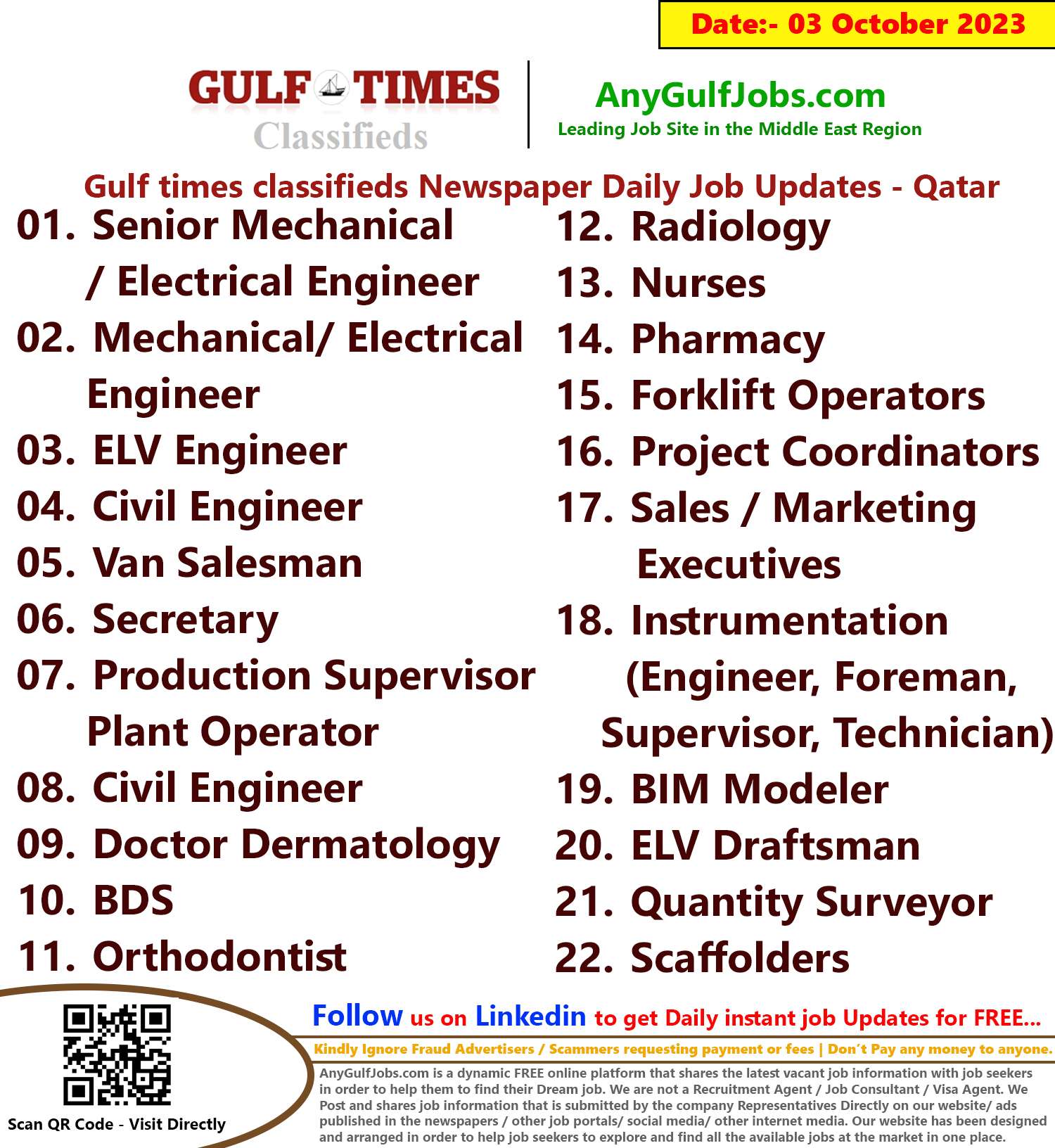 Gulf times classifieds Job Vacancies Qatar - 03 October 2023