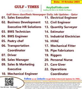 Gulf times classifieds Job Vacancies Qatar - 31 October 2023