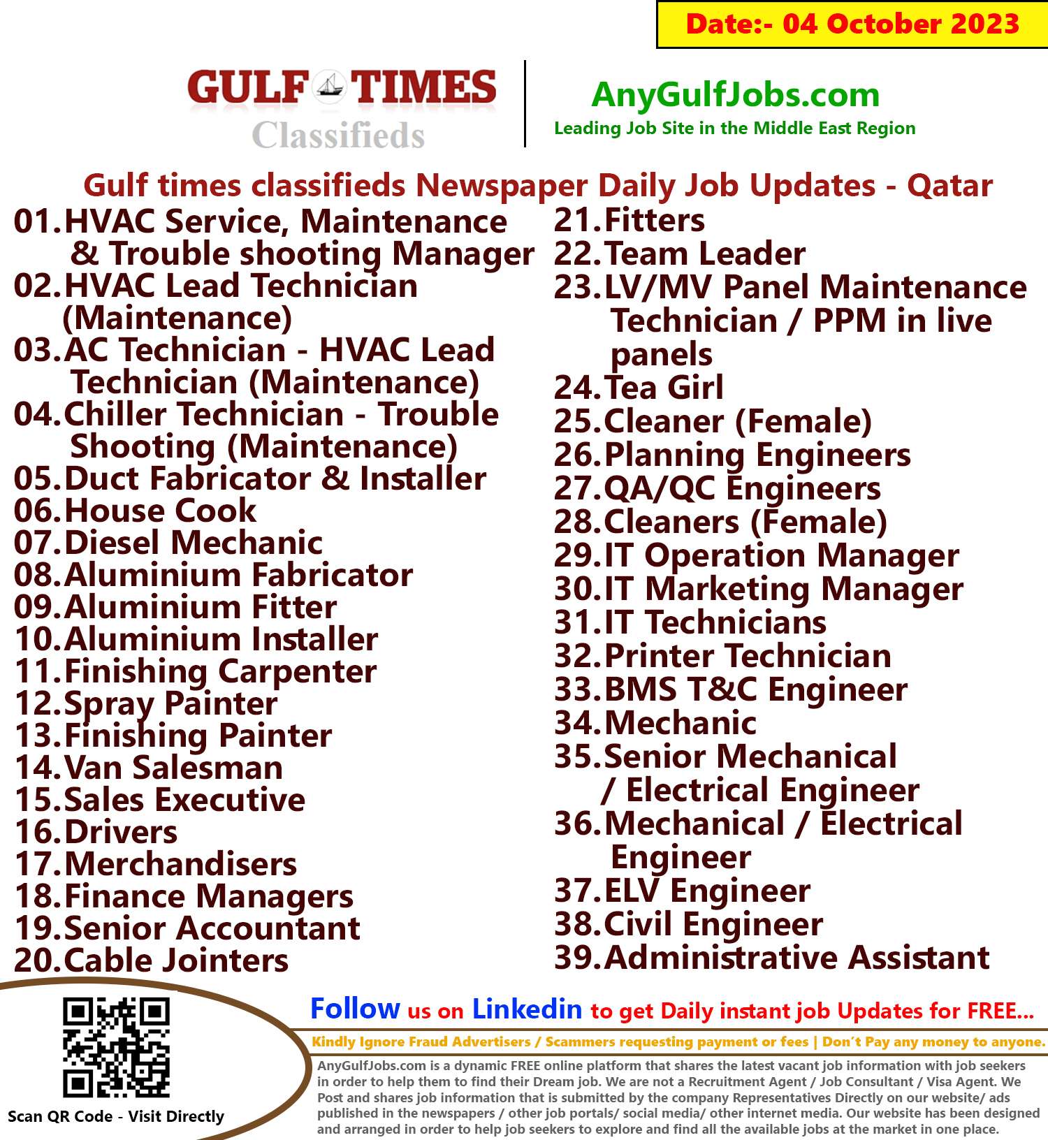 Gulf times classifieds Job Vacancies Qatar - 04 October 2023