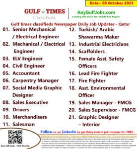 Gulf times classifieds Job Vacancies Qatar - 05 October 2023