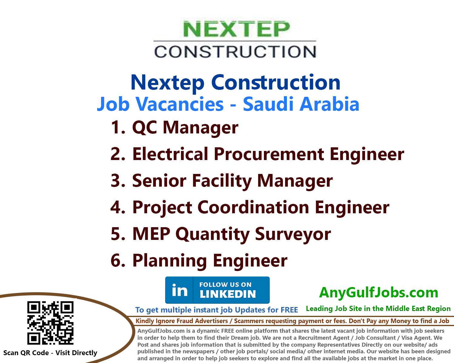 List of Nextep Construction Jobs - Saudi Arabia