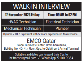 11 6 Gulf Times Classified Jobs - 15 November 2023