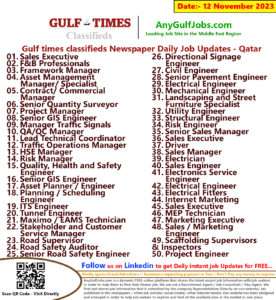 Gulf times classifieds Job Vacancies Qatar - 12 November 2023