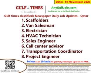 Gulf times classifieds Job Vacancies Qatar - 14 November 2023