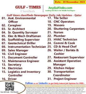Gulf Times Classifieds Job Vacancies Qatar - 20 November 2023