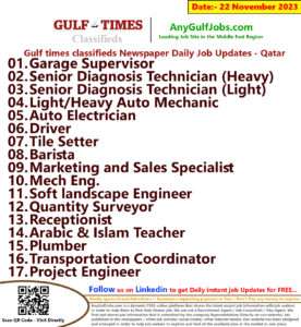 Gulf Times Classifieds Job Vacancies Qatar - 22 November 2023