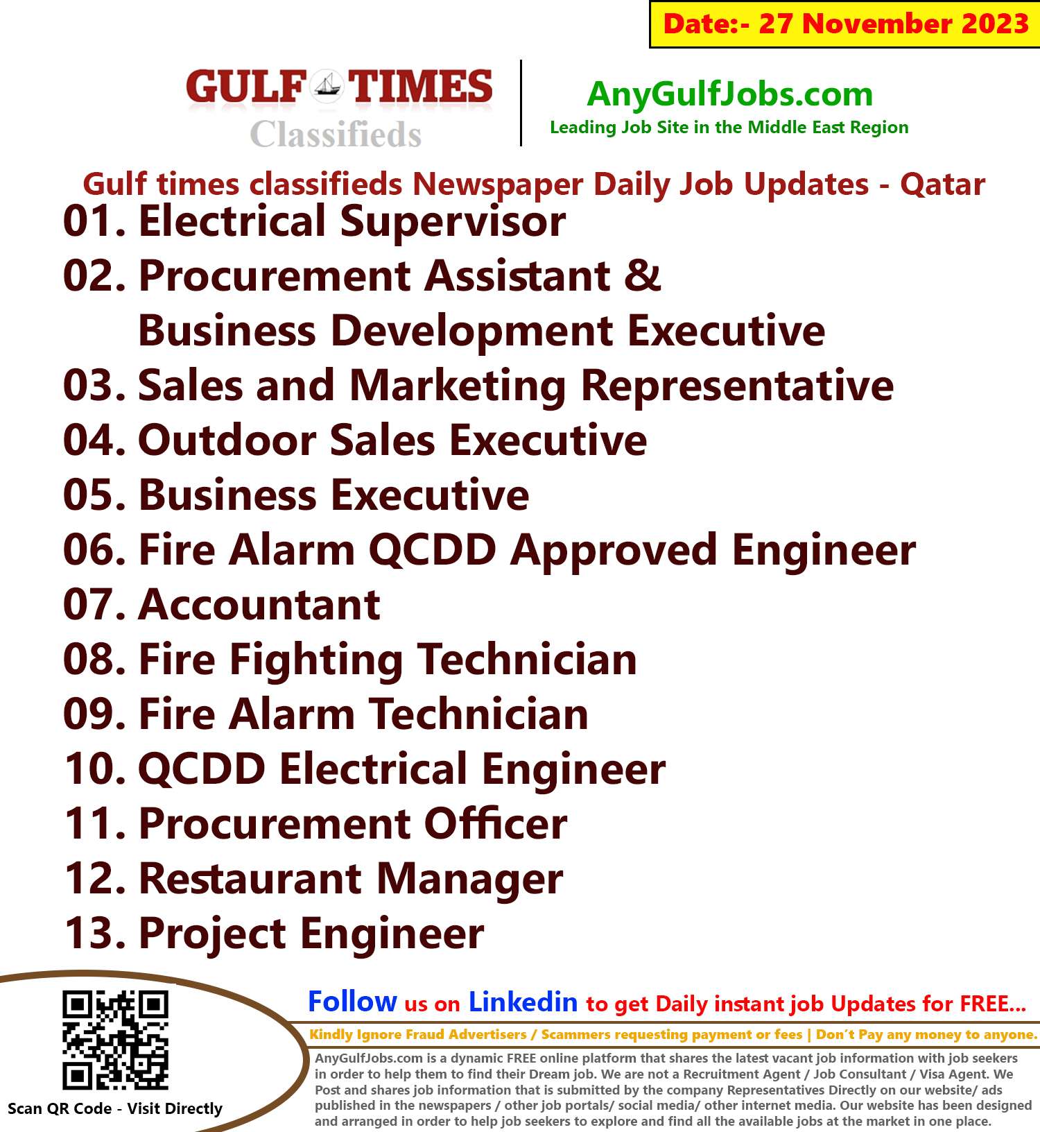 Gulf Times Classifieds Job Vacancies Qatar - 27 November 2023