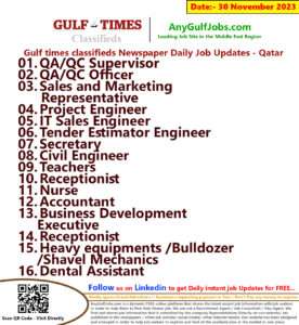 Gulf Times Classifieds Job Vacancies Qatar - 30 November 2023