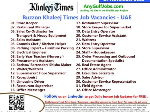 Buzzon Khaleej Times Classifieds News Paper Jobs | 27 November 2023