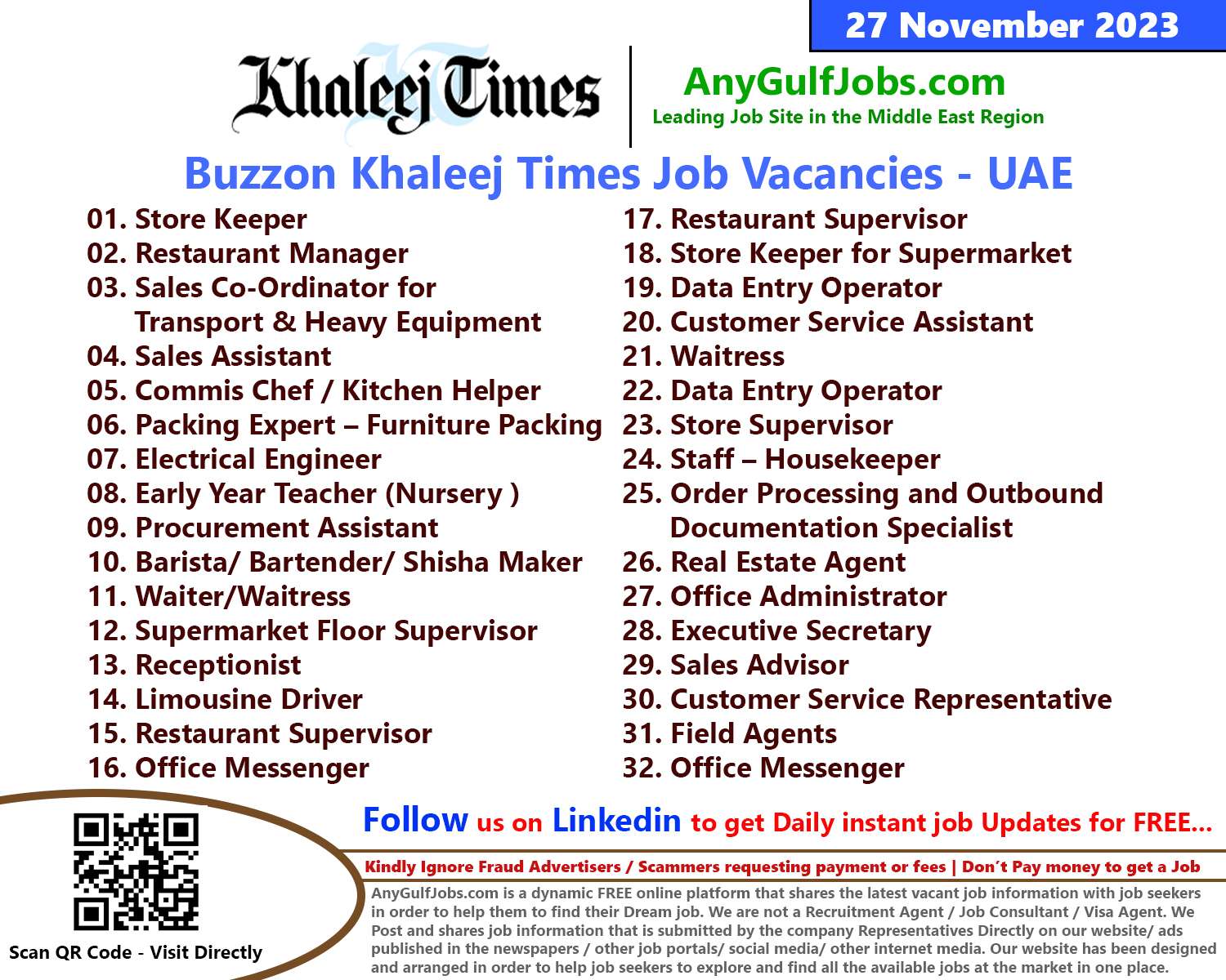 Buzzon Khaleej Times Classifieds News Paper Jobs | 27 November 2023
