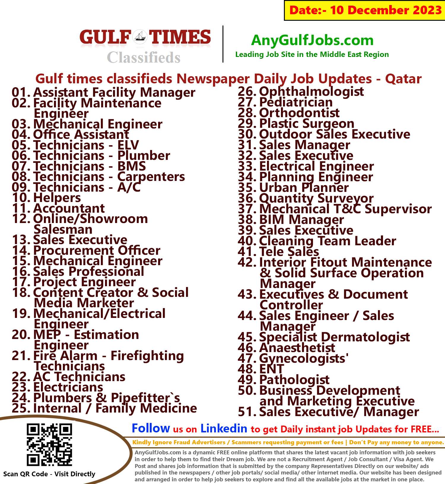 Gulf Times Classifieds Job Vacancies Qatar - 10 December 2023