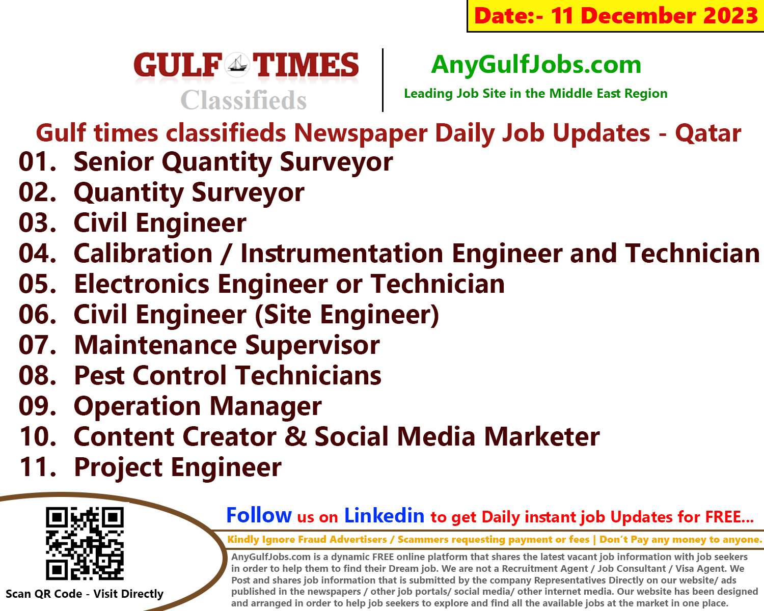 Gulf Times Classifieds Job Vacancies Qatar - 11 December 2023