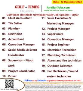 Gulf Times Classifieds Job Vacancies Qatar - 12 December 2023
