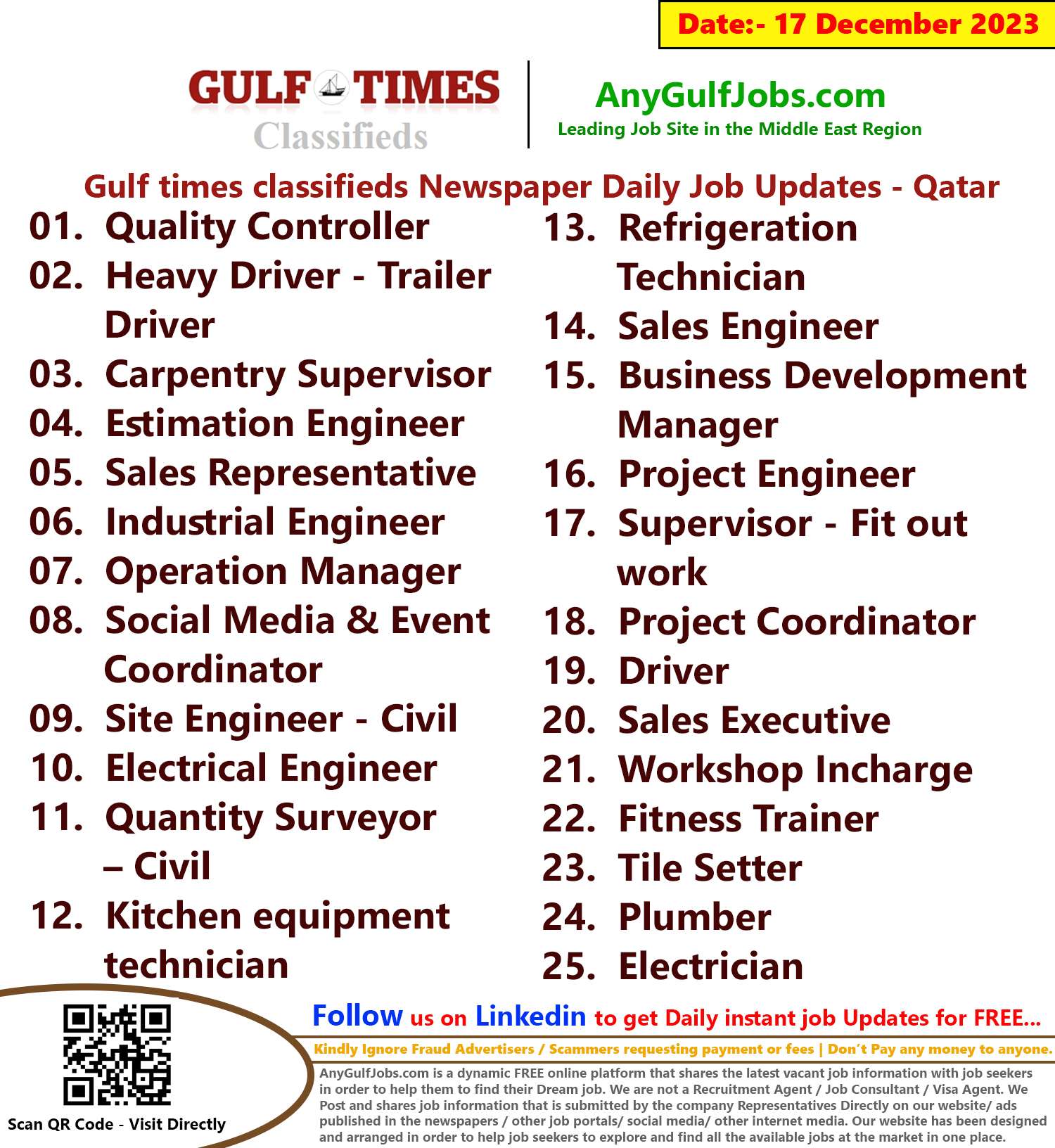 Gulf Times Classifieds Job Vacancies Qatar - 17 December 2023