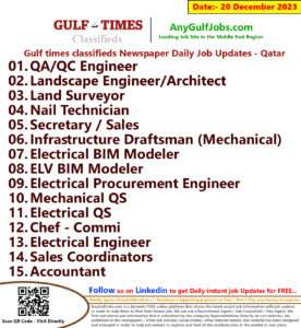 Gulf Times Classifieds Job Vacancies Qatar - 20 December 2023