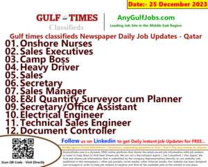 Gulf Times Classifieds Job Vacancies Qatar - 25 December 2023