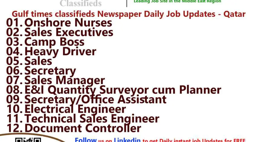 Gulf Times Classifieds Job Vacancies Qatar - 25 December 2023