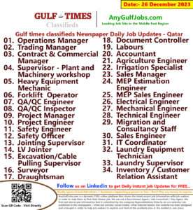 Gulf Times Classifieds Job Vacancies Qatar - 26 December 2023
