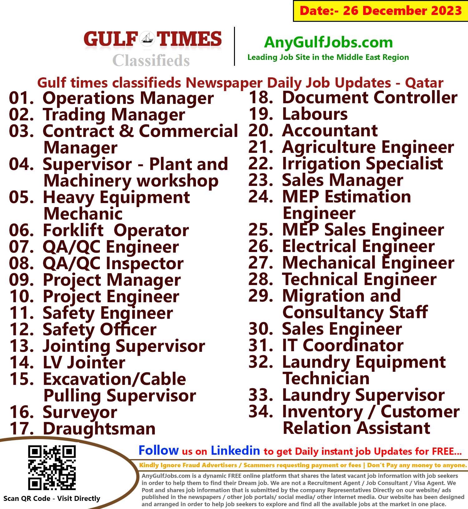 Gulf Times Classifieds Job Vacancies Qatar - 26 December 2023