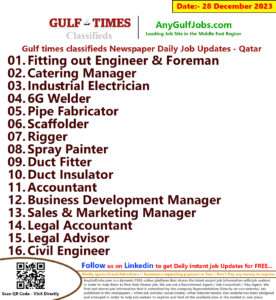 Gulf Times Classifieds Job Vacancies Qatar - 28 December 2023