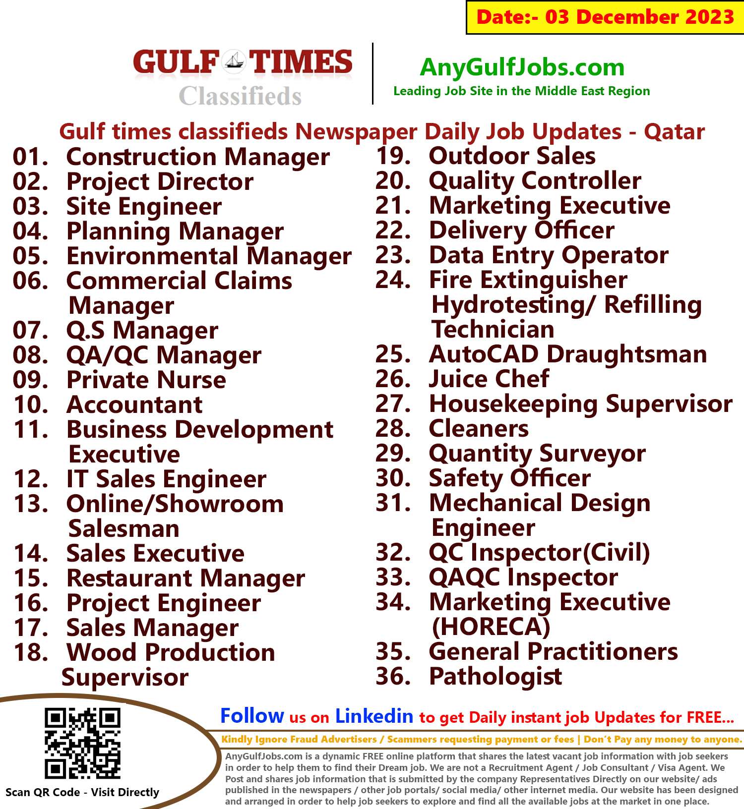 Gulf Times Classifieds Job Vacancies Qatar - 03 December 2023