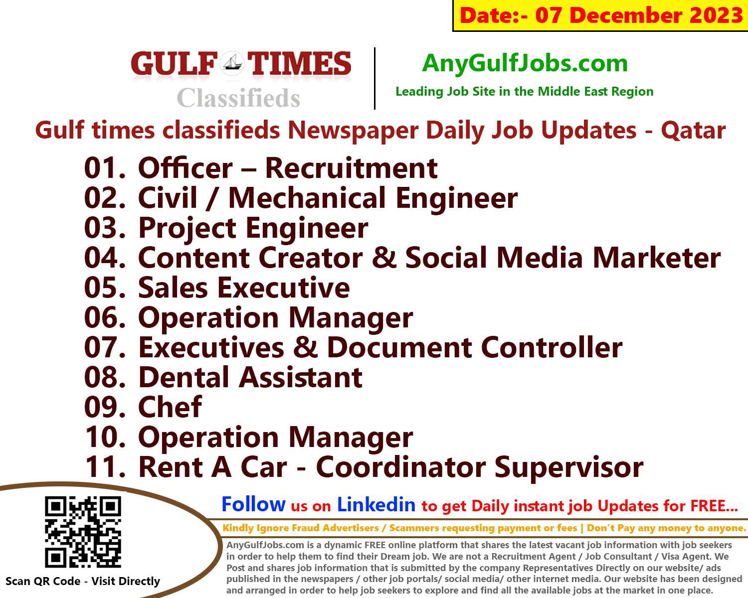 Gulf Times Classifieds Job Vacancies Qatar - 07 December 2023