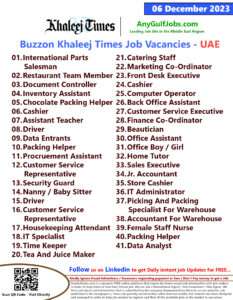 Buzzon Khaleej Times Classifieds News Paper Jobs | 06 December 2023
