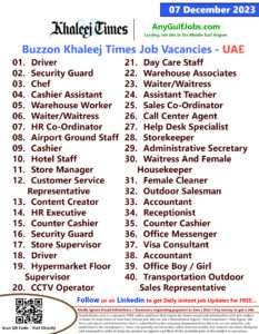 Buzzon Khaleej Times Classifieds News Paper Jobs | 07 December 2023