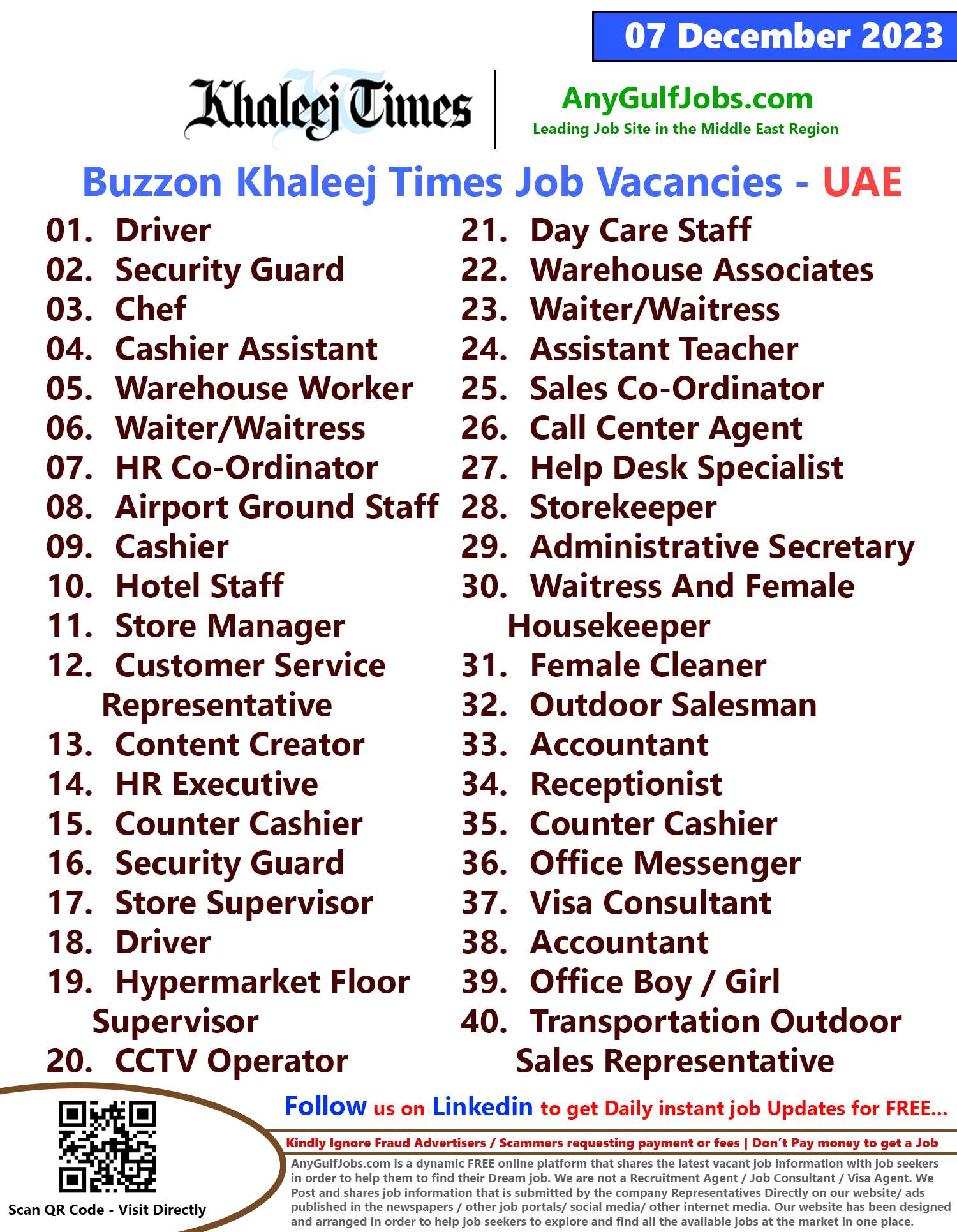 Buzzon Khaleej Times Classifieds News Paper Jobs | 07 December 2023