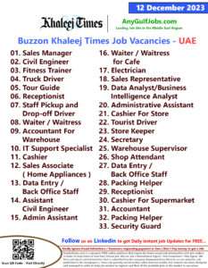 Buzzon Khaleej Times Classifieds News Paper Jobs | 12 December 2023