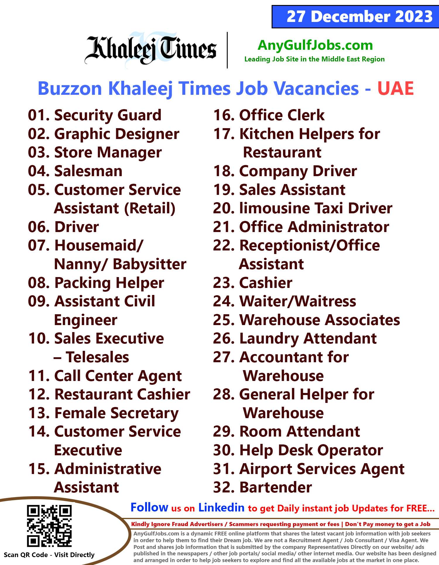 Buzzon Khaleej Times Classifieds News Paper Jobs | 27 December 2023