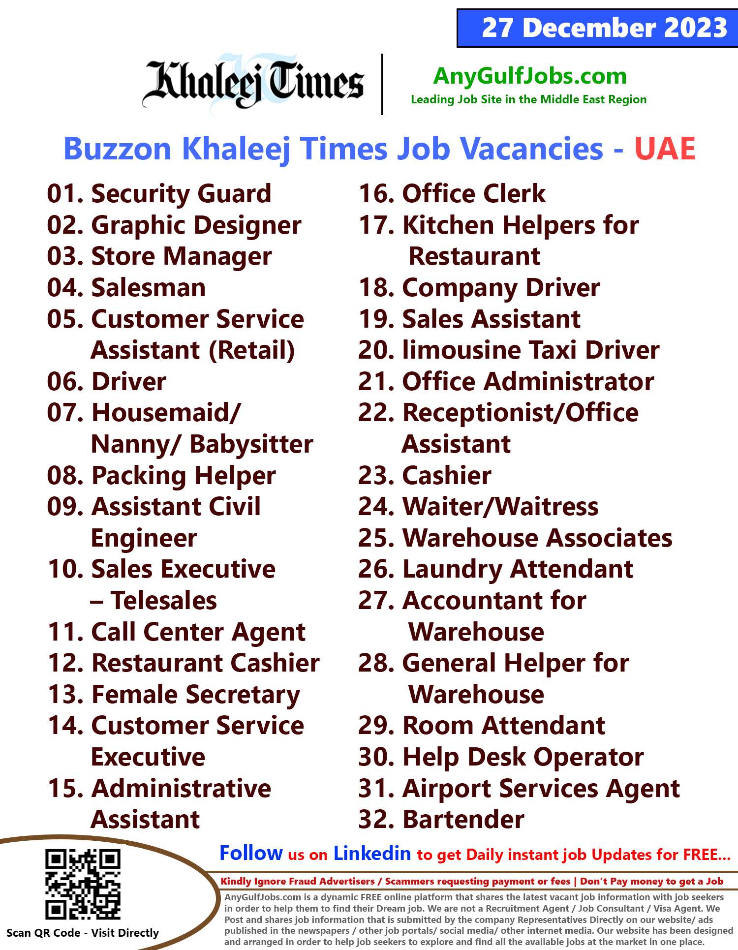 Buzzon Khaleej Times Classifieds News Paper Jobs 27 December 2023