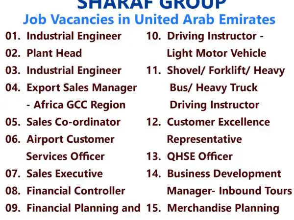 List of SHARAF GROUP Jobs - United Arab Emirates