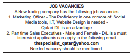 3 Gulf Times Classified Jobs - 01 January 2024