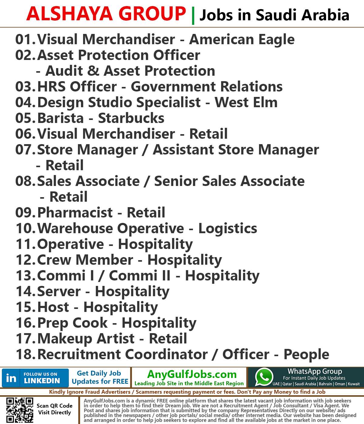 Alshaya Group Job Vacancies - Kingdom of Saudi Arabia (KSA)
