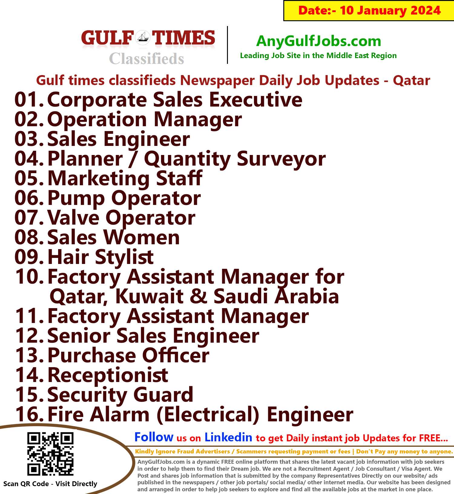 Gulf Times Classifieds Job Vacancies Qatar - 10 January 2024