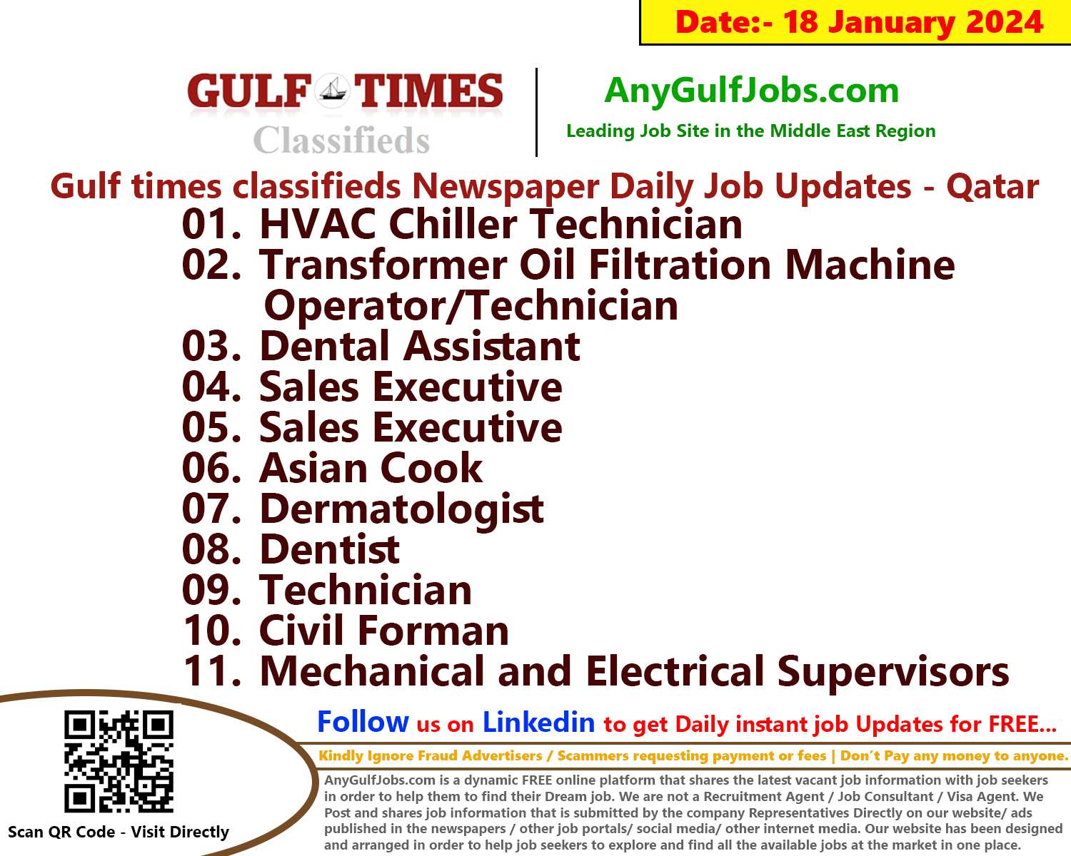 Gulf Times Classifieds Job Vacancies Qatar - 18 January 2024