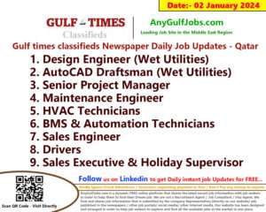 Gulf Times Classifieds Job Vacancies Qatar - 02 January 2024