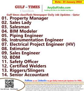 Gulf Times Classifieds Job Vacancies Qatar - 23 January 2024