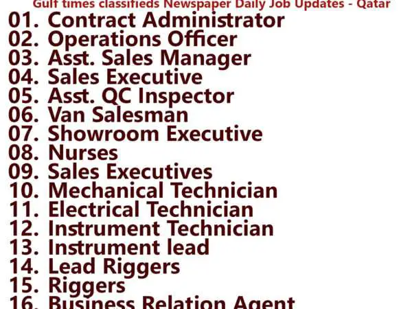 Gulf Times Classifieds Job Vacancies Qatar - 31 January 2024