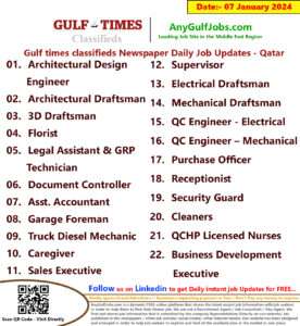 Gulf Times Classifieds Job Vacancies Qatar - 07 January 2024