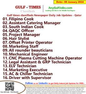 Gulf Times Classifieds Job Vacancies Qatar - 08 January 2024
