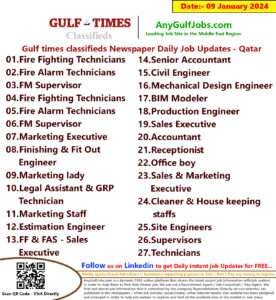 Gulf Times Classifieds Job Vacancies Qatar - 09 January 2024