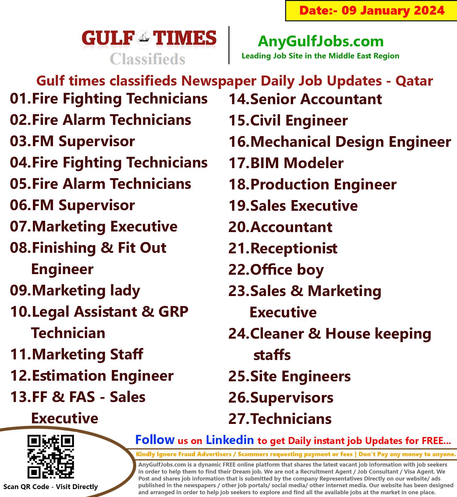 Gulf Times Classifieds Job Vacancies Qatar - 09 January 2024