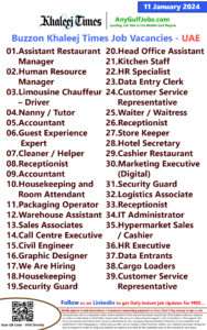 Buzzon Khaleej Times Classifieds News Paper Jobs | 11 January 2024