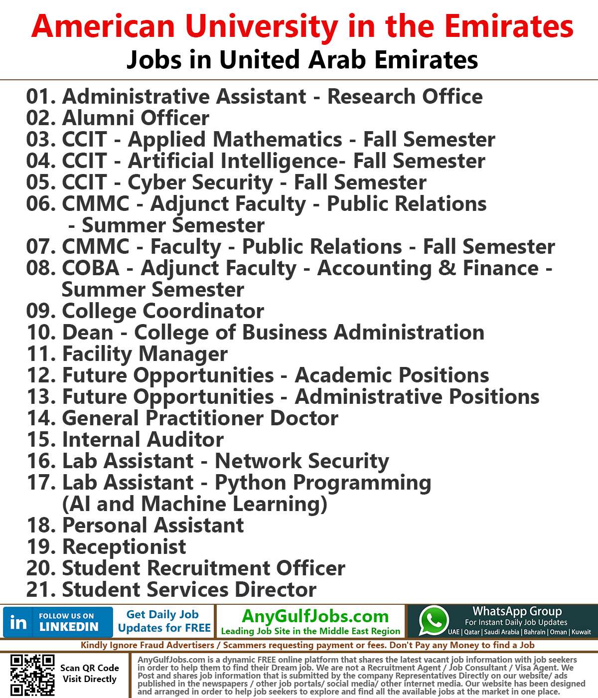 American University in the Emirates (AUE) Jobs | Careers - United Arab Emirates